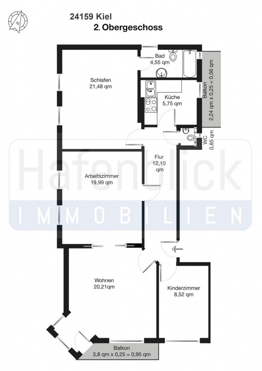 Grundriss 2.OG-1 Wohnung Kiel / Pries