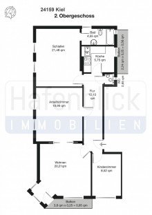 Grundriss 2.OG-1 Top Lage-Wasserblick ! Sanierte 4-Zimmer-Altbau-2 Balkone-Denkmalschutz Abschreibung