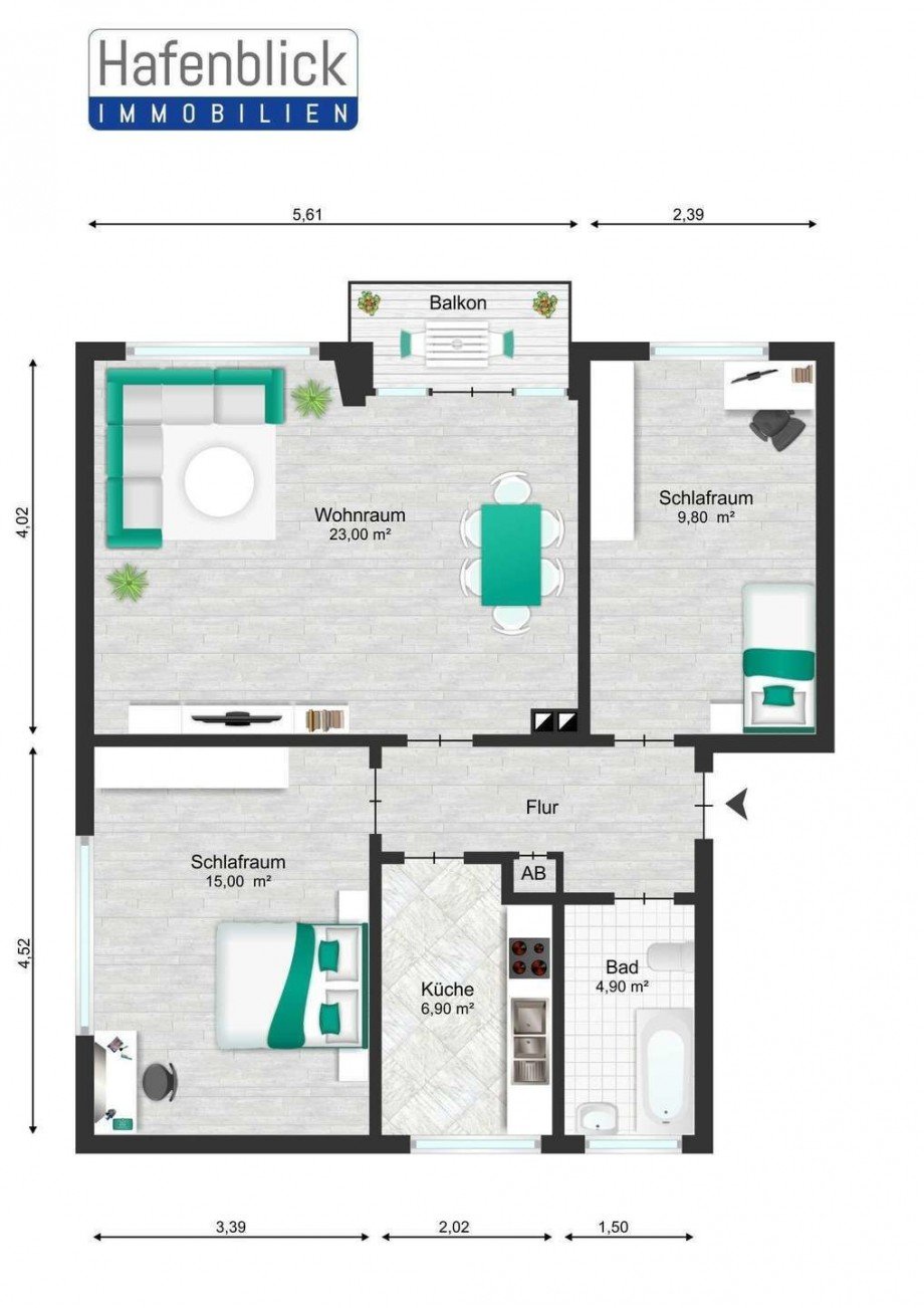 Grundriss.3ZiWhng.Kiel.Holtena Etagenwohnung Kiel / Holtenau